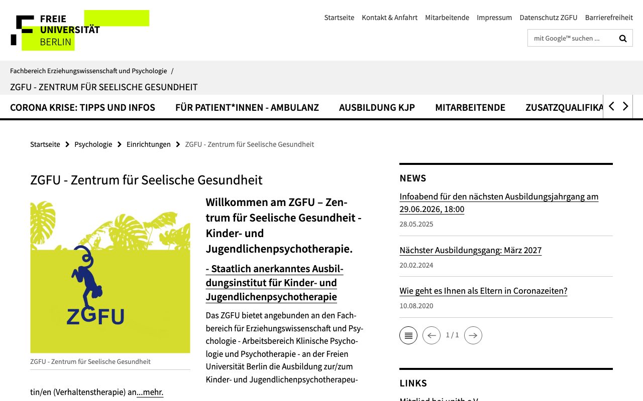 Página web de ZGFU, FU Berlin
