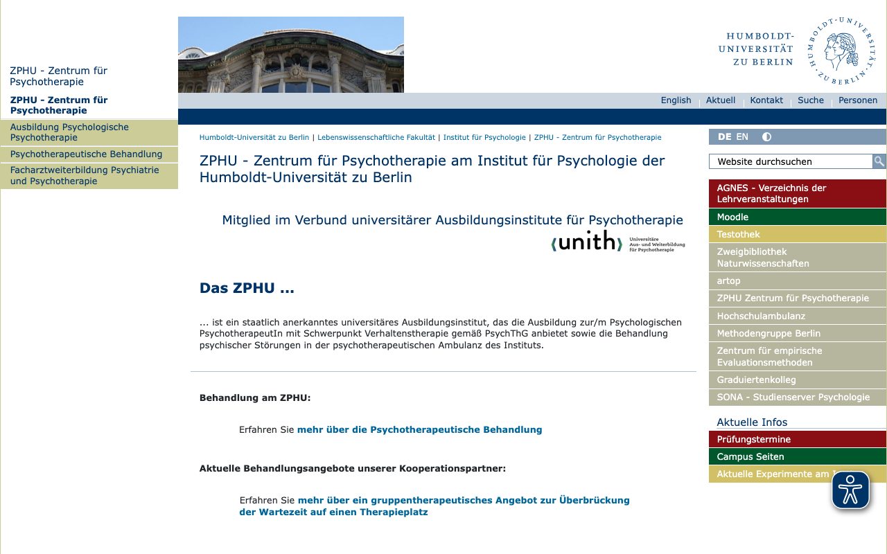 Página web de ZPHU, HU Berlin